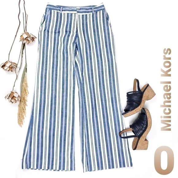 Michael Kors Blue White Stripe Wide Leg Pants 0 - Picture 1 of 12